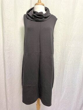 Chalet et ceci Cowl-Neck Sleeveless Shift Dress Pockets Charcoal size Large